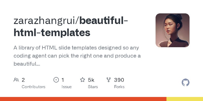 GitHub - zarazhangrui/beautiful-html-templates: A library of HTML slide templates designed so any coding agent can pick the right…