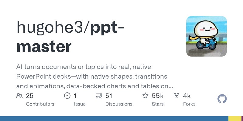 GitHub - hugohe3/ppt-master: AI turns documents or topics into real, native PowerPoint decks—with native shapes, transitions and…