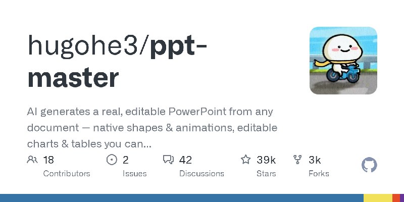 GitHub - hugohe3/ppt-master: AI generates a real, editable PowerPoint from any document — native shapes & animations, editable…