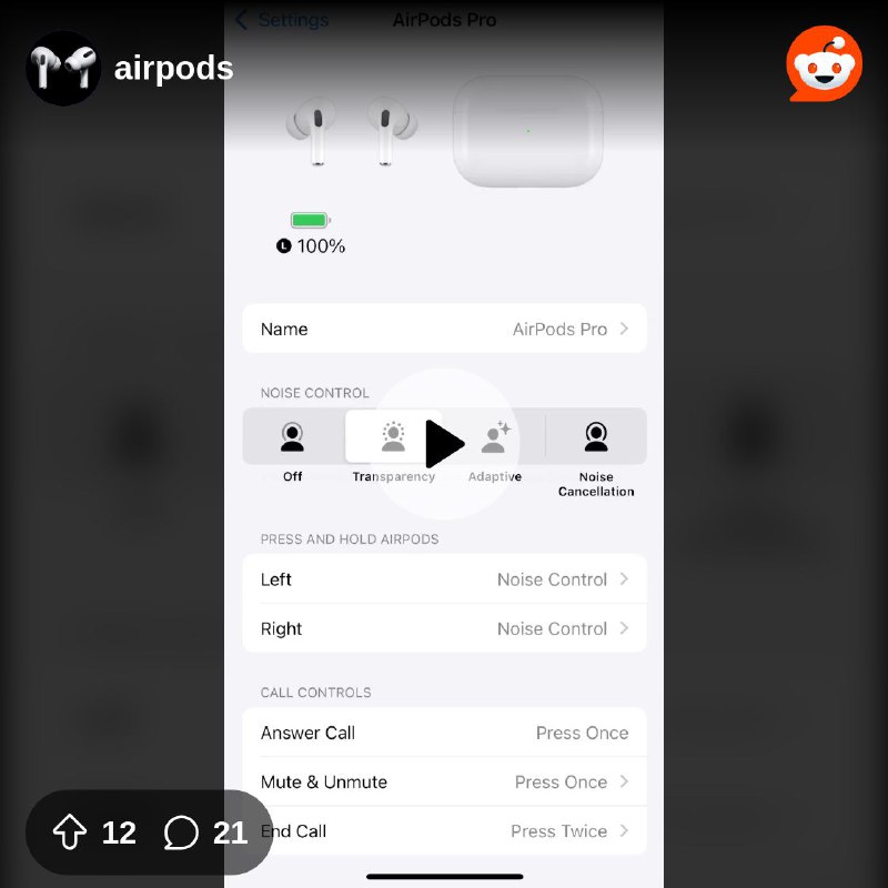 From the airpods community on Reddit: Noise control “off” stopped working 😫😫