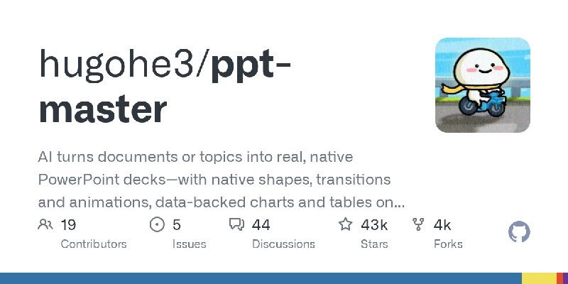 GitHub - hugohe3/ppt-master: AI turns documents or topics into real, native PowerPoint decks—with native shapes, transitions and…