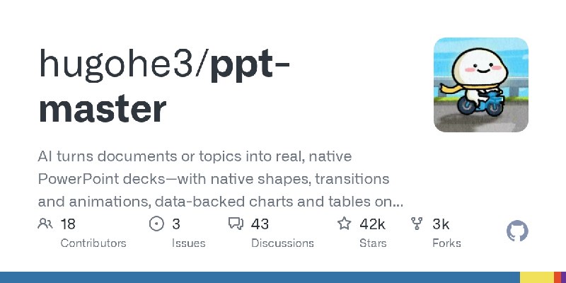 GitHub - hugohe3/ppt-master: AI turns documents or topics into real, native PowerPoint decks—with native shapes, transitions and…
