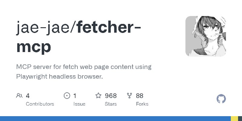GitHub - jae-jae/fetcher-mcp: MCP server for fetch web page content using Playwright headless browser.