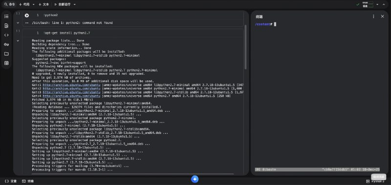 发现colab免费版都支持终端了这就很帅气了 当一次性机器 编译点小东西就很方便了
